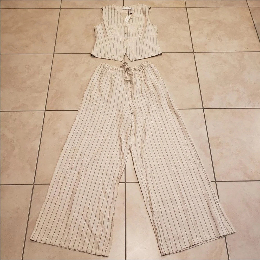 Commense striped sleeves vest and pants set - Picture 3 of 8